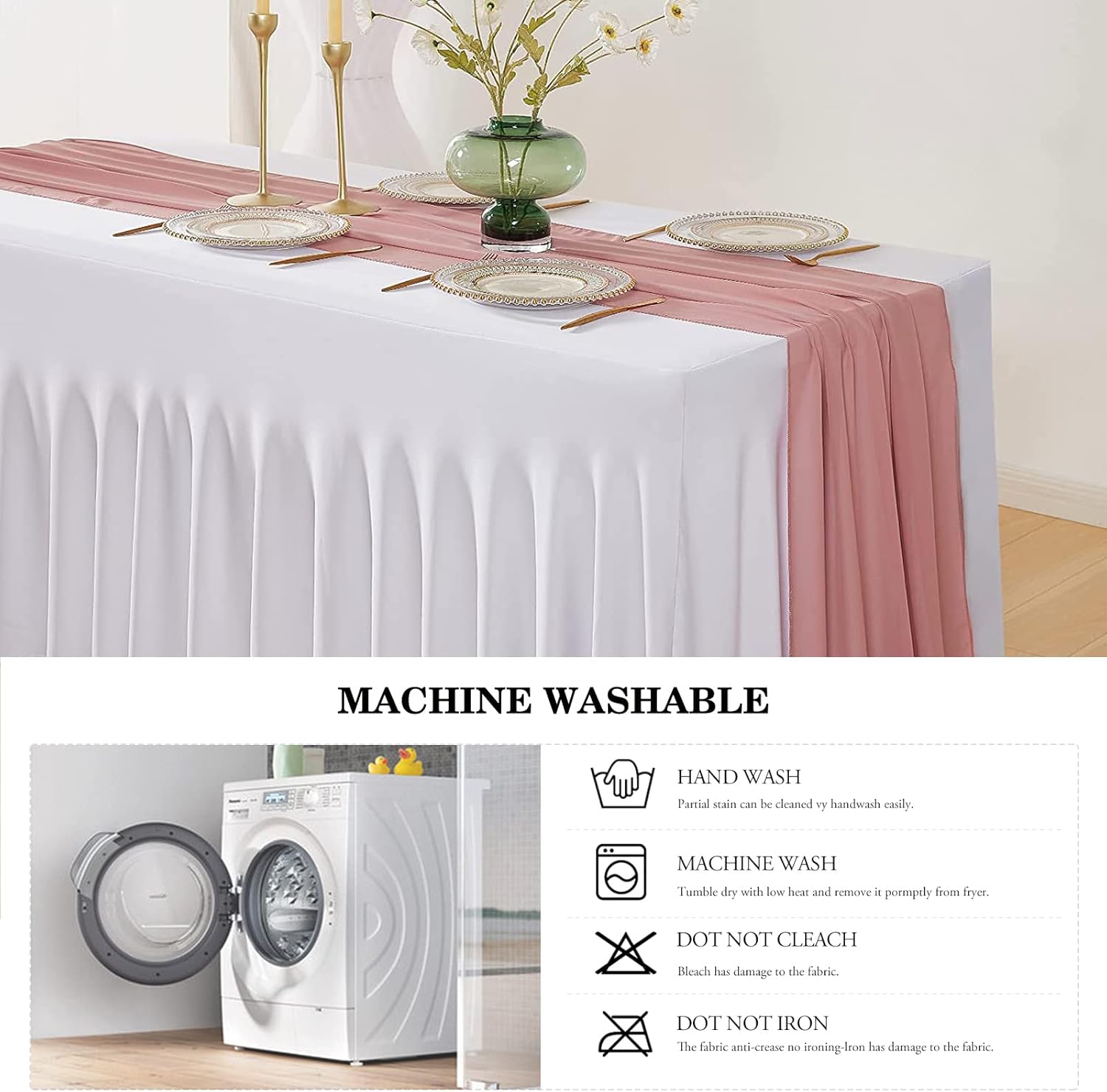 One-Piece Table Cover and Table Skirt for Rectangle Tables, 6FT Spandex Fitted Tablecloth with Ruffles Skirt for Weddings, Banquets, Parties, Vendors (White 2Pack)