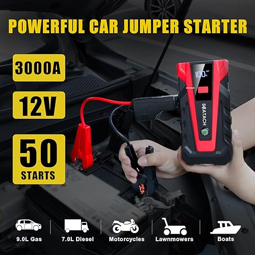 Miniatura 2 de Arrancador de batería de coche 011 3000A, batería de arranque de 12 V (hasta 9.0 L de gasolina y motor diesel de 7.0 L), caja de salto portátil con