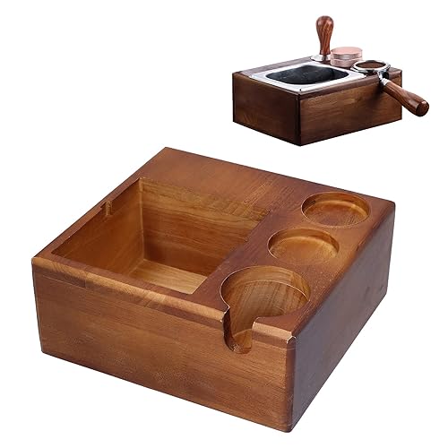 Miniatura 5 de Soporte de manipulación de café expreso con caja de golpeo de café, soporte de portafiltro de madera antideslizante con mango de café, contenedor de