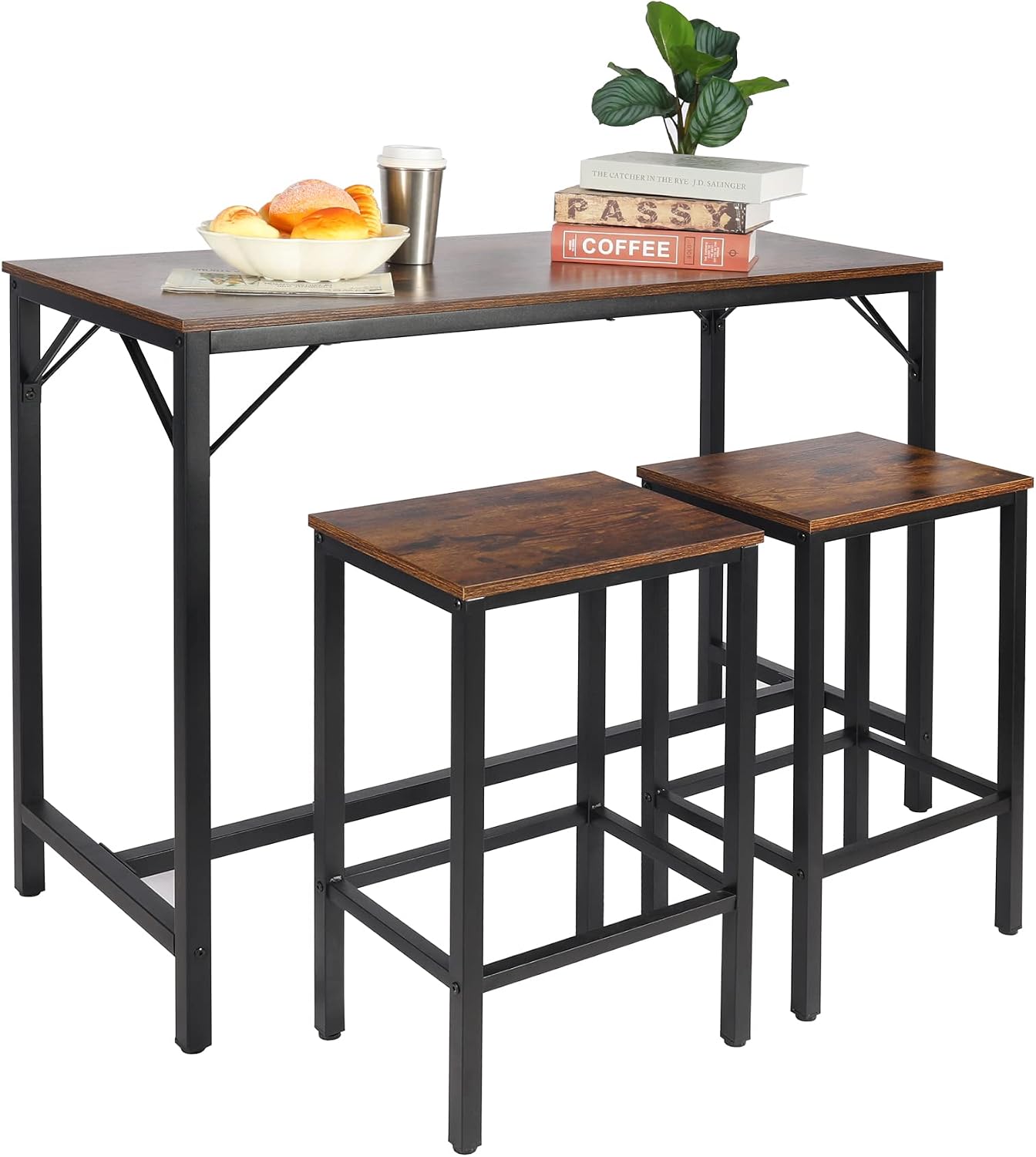 AKVOMBI Kitchen Bar Table with Stools, Industrial Kitchen