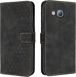 Funda Compatible con Samsung Galaxy J310/J3 2016/J3, de Piel sintética, con Tapa, Plegable, Resistente a los Golpes, con Tarjetero, Funda de Piel TPU (Negro)