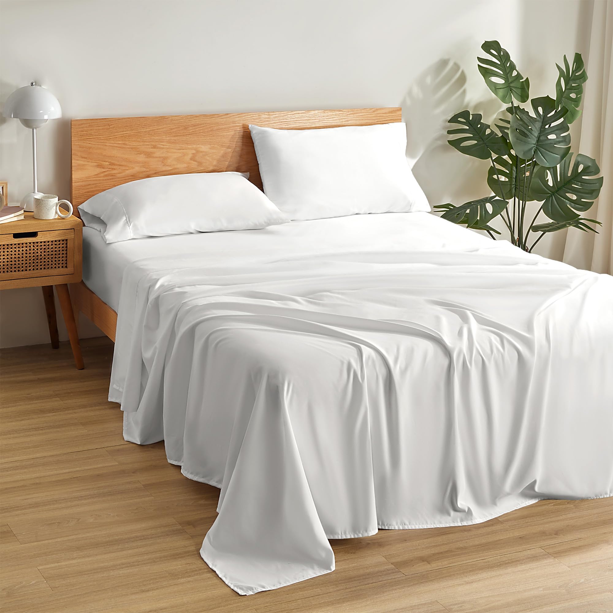 SLEEP ZONE Queen Sheets White - Super Soft Sheets for Queen Size Bed 4 Pieces Hotel Luxury Sheet