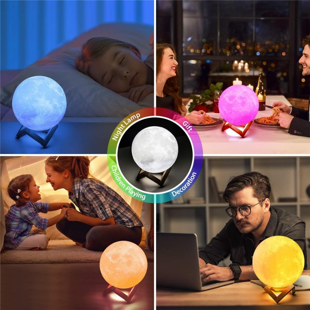 Lámpara de luna personalizada, lámpara de luna impresa con foto 3D, lámpara de luz nocturna de luna personalizada con foto y texto (16 colores, 20 cm)