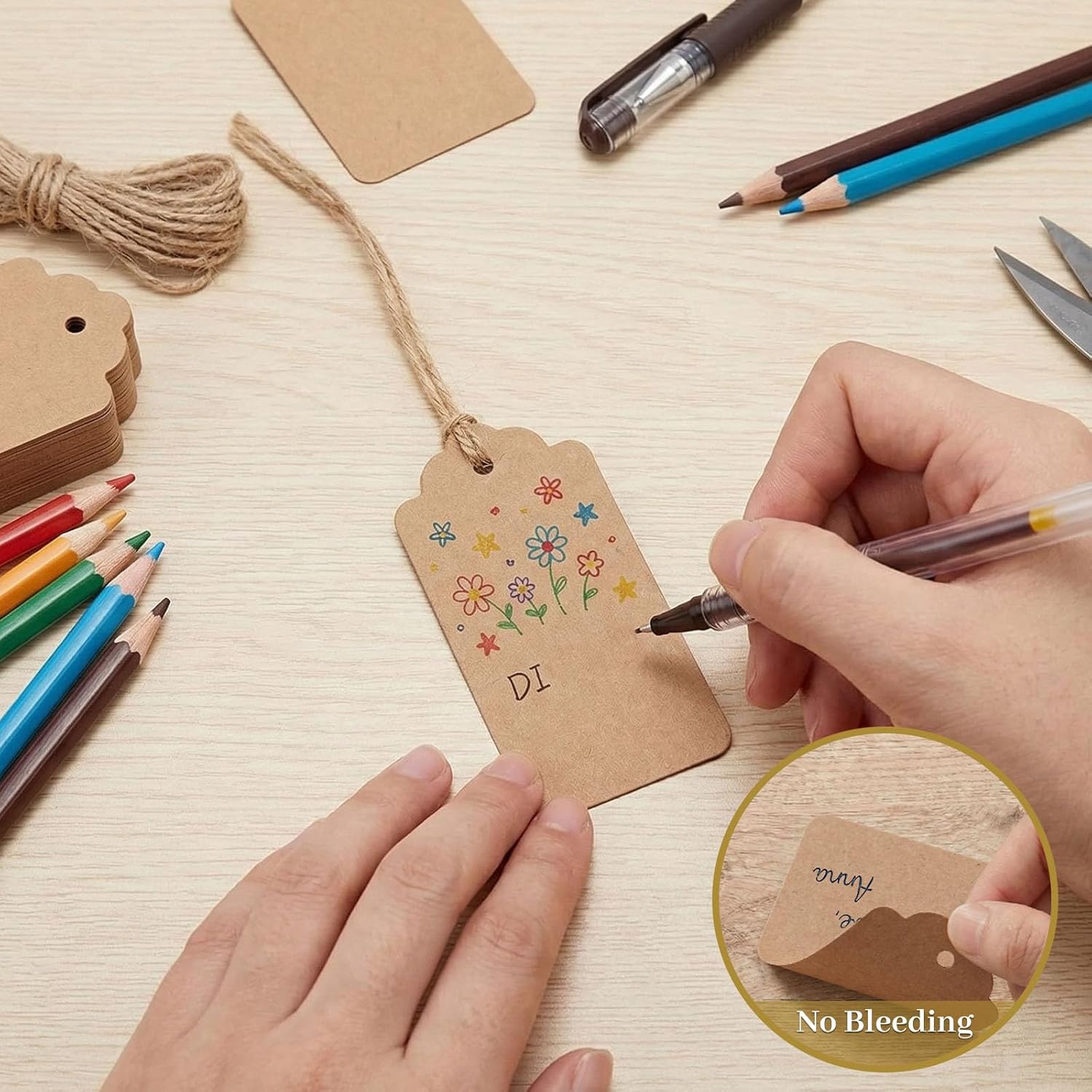 SallyFashion 100pcs Gift Tags with String Attached, 1.7 x 2.8 inch Kraft Paper Hang Tags for Clothes DIY Crafts Wedding Holiday (Brown)