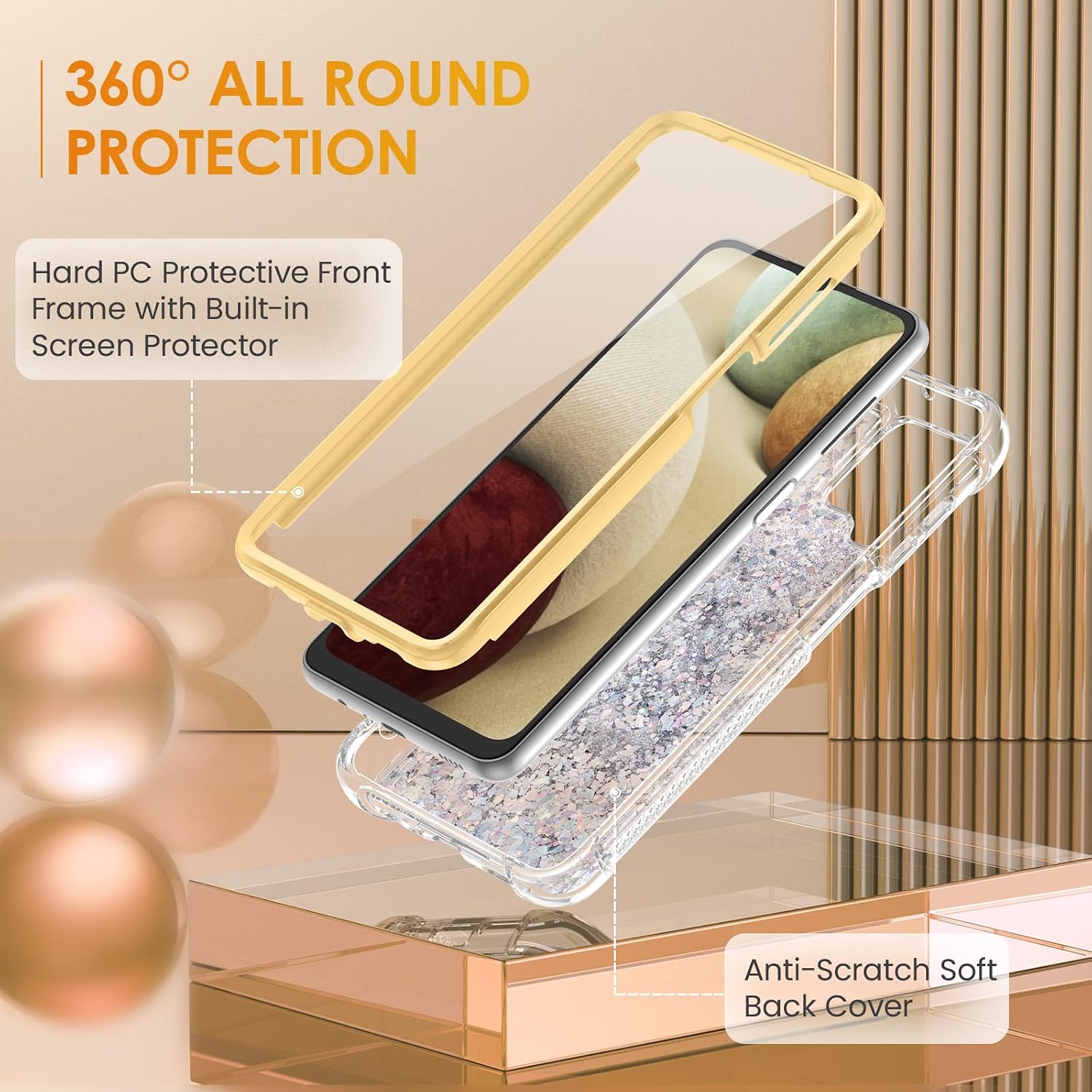 Caka Samsung Galaxy A12 Case, Galaxy A12 Case with Screen Protector Full Body Case for Women Girls Glitter Bling Protective Phone Case for Samsung Galaxy A12 -Sunflower