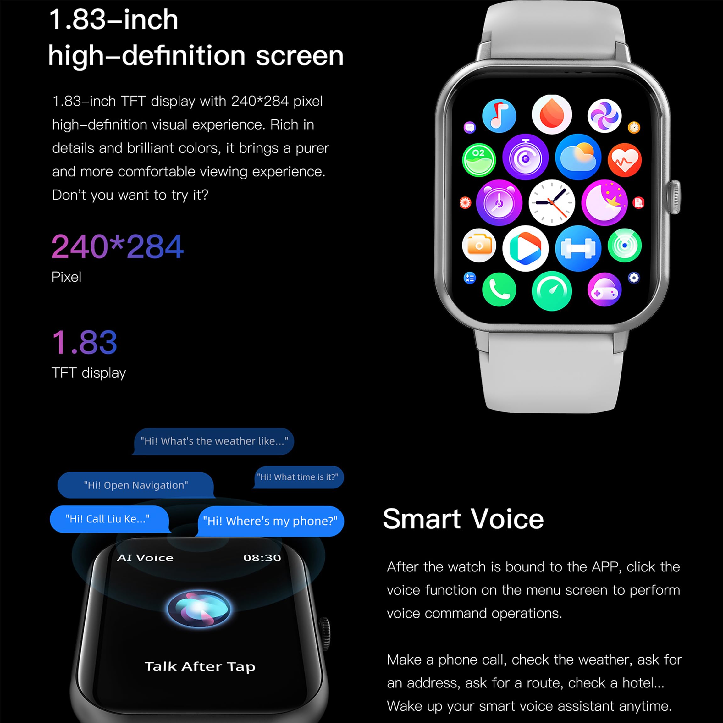 1,83'' AMOLED Smartwatch Uomo con Chiamate Bluetooth, 2026 Nuovo Orologio Fitness con 24/7 Monitor Temperatura Corporea Sonno e Cardiofrequenzimetro, SpO2, Orologio Sportivo 3ATM iOS Android (Argento)