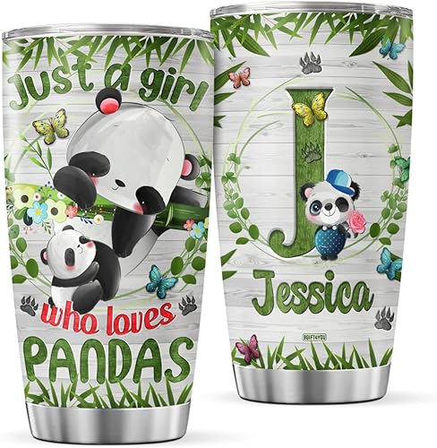 Vaso de café personalizado con inicial de panda, taza de viaje con tapa, nombre personalizado, regalos de cumpleaños para mujeres, niñas, mamá, disponible en Yaxa Guatemala