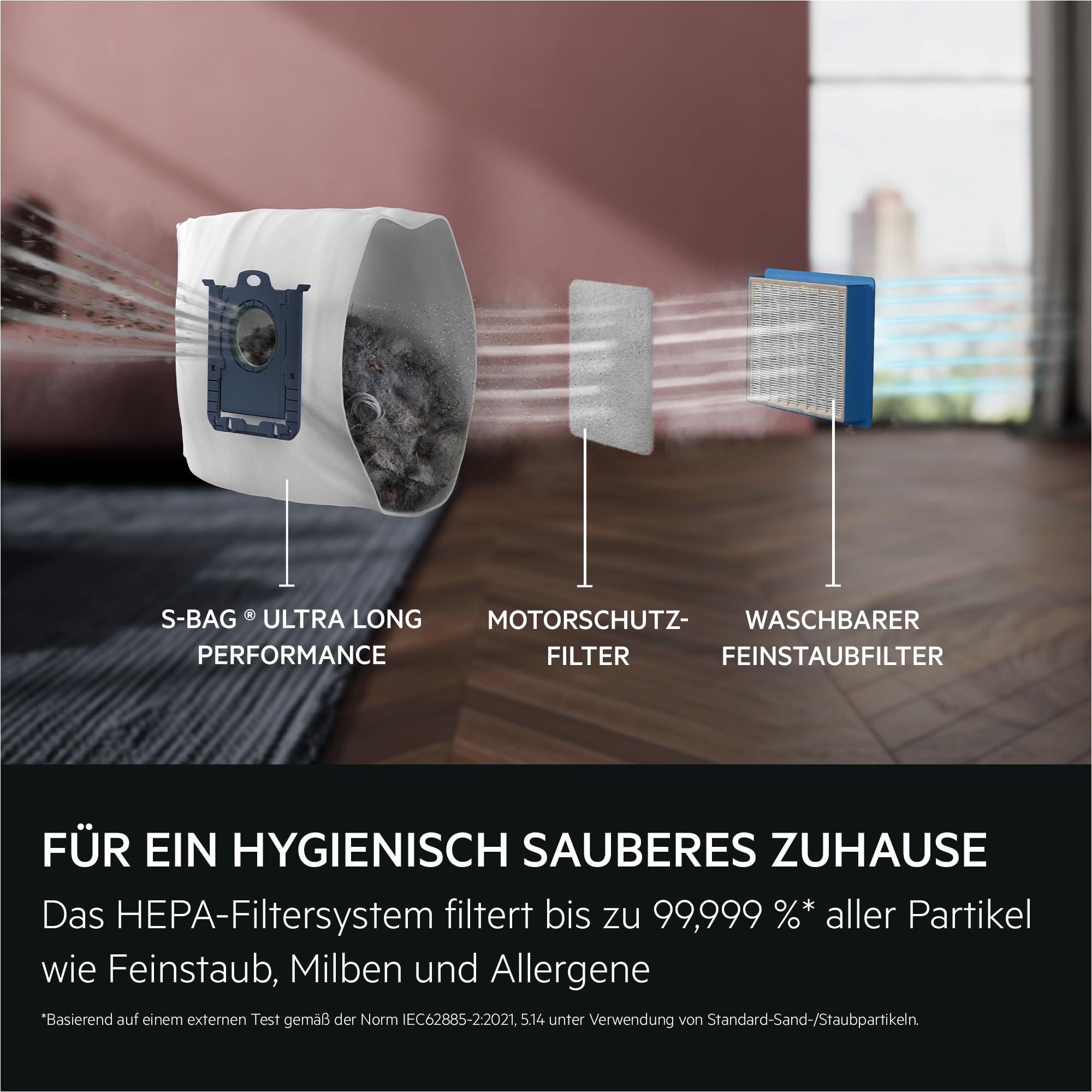 AEG Staubsauger mit Beutel, Leise 69 dB, HEPA‑Filter für Hygienisch Saubere Luft, 5 L Staubbeutel, Mini‑Turbodüse für Tierhaare, 12 m Reichweite, Alle Böden, Zusatzdüsen, Dunkelgrau, VX9‑5‑EBR