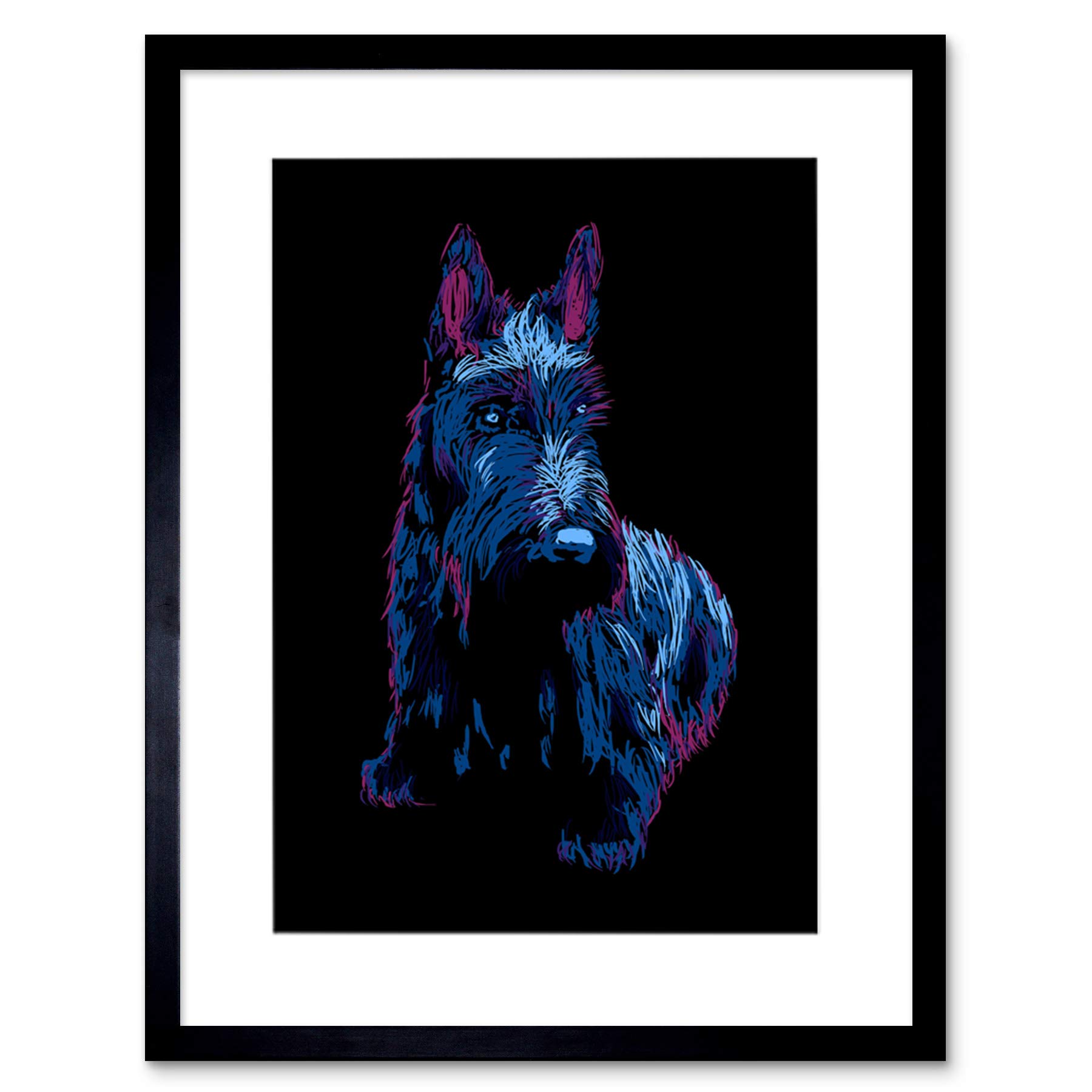 Wee Blue Coo Scottish Terrier Dog Framed Art Print 12" x 16" Blue
