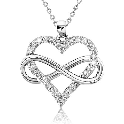 Sash & Soph Infinity Heart Necklace for Women. 925 Sterling Silver Heart Necklace for Girlfriend, Love Heart Pendant on 18
