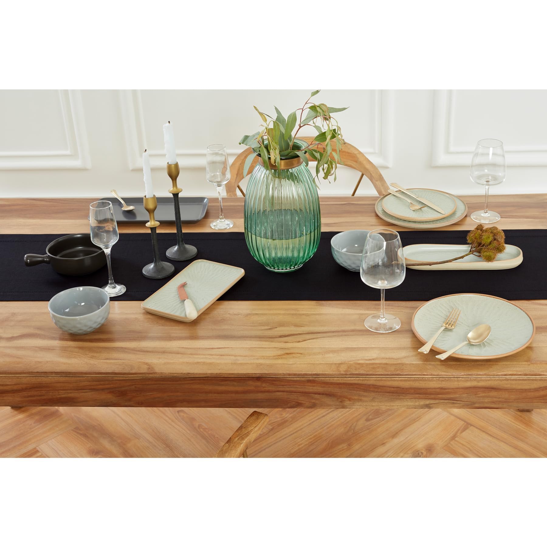 Solino Home Camino de mesa de lino negro de 72 pulgadas de largo, 100 % lino puro, peso medio, vainica, 35.5 x 183.8 cm, para cómoda, comedor y primavera, verano
