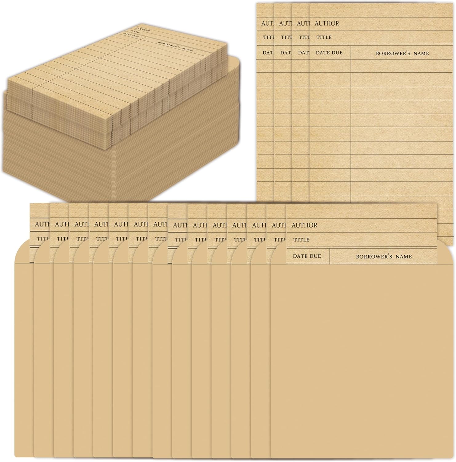 80 Pack Vintage Library Card Pocket with Envelopes Self Adhesive Book Checkout Out Due Date Note Cards Reading List Bookmark Card for Book Checkouts, Classroom Supplies (Brown)