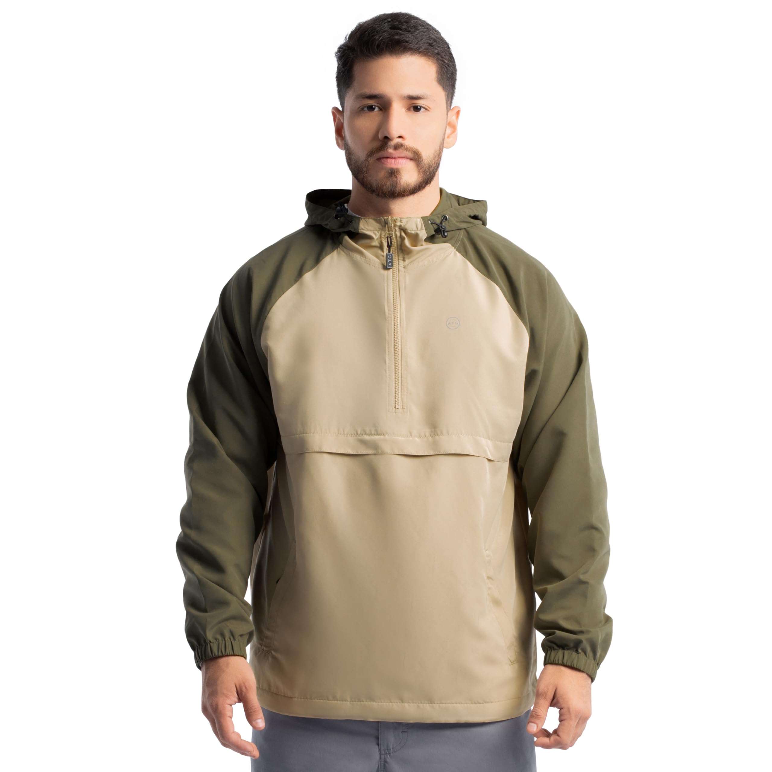 ATG by Wrangler Mens Water Repellent Colorblock Raglan Half Zip Packable Windbreaker Jacket