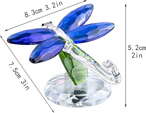 Miniatura 7 de H&D HYALINE & DORA Figura de cristal hecha a mano con diseño de animales para regalo, mariposa rosa con pisapapeles de decoración de libélula azul