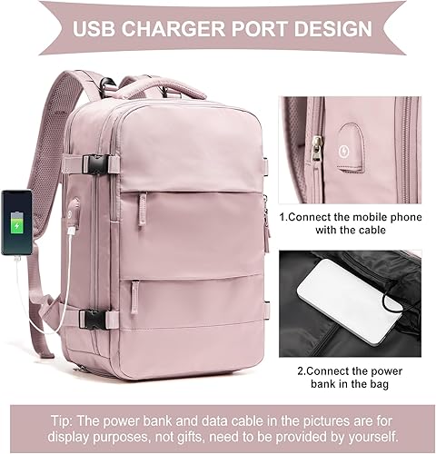 Miniatura 4 de coowoz Mochila de viaje grande para mujeres y hombres,Mochila de transporte,Mochila de senderismo impermeable para deportes al aire libre, Rosa