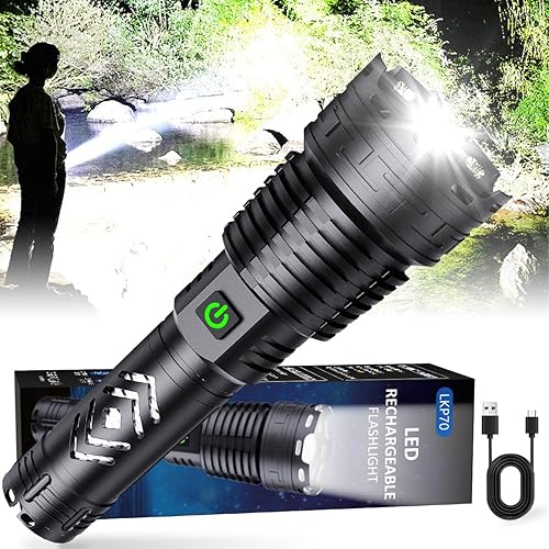 Alifa Linternas recargables de alto lúmenes, 990000 lúmenes, linterna táctica LED, 5 modos, linterna súper brillante con zoom, IPX67 impermeable,