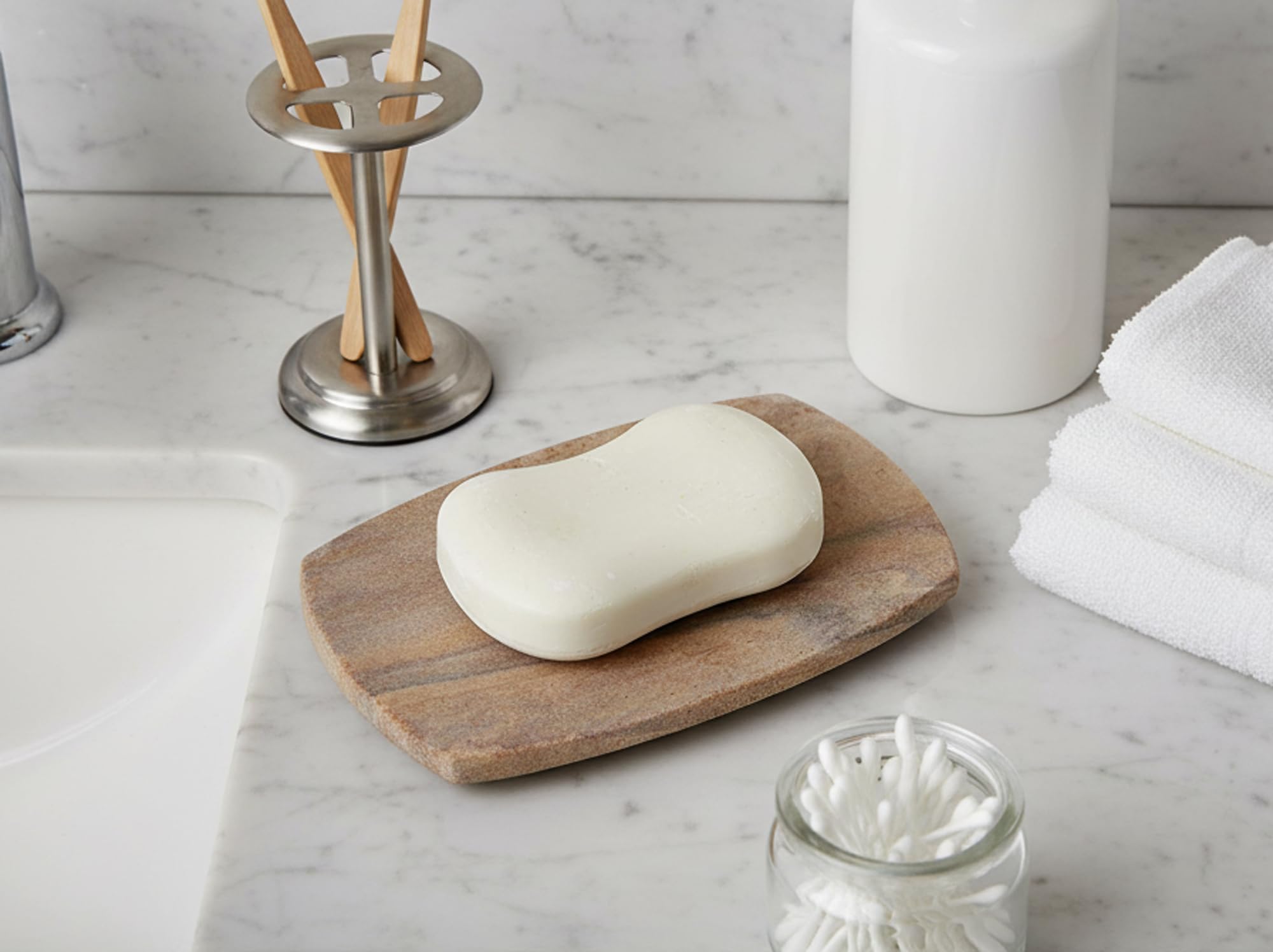 Stonkraft Natural Water Absorbent & Rigged Soap Dish Soap Holder made of Natural Rainbow Stone - Unique Bath Bathroom Accessories (Curvy)
