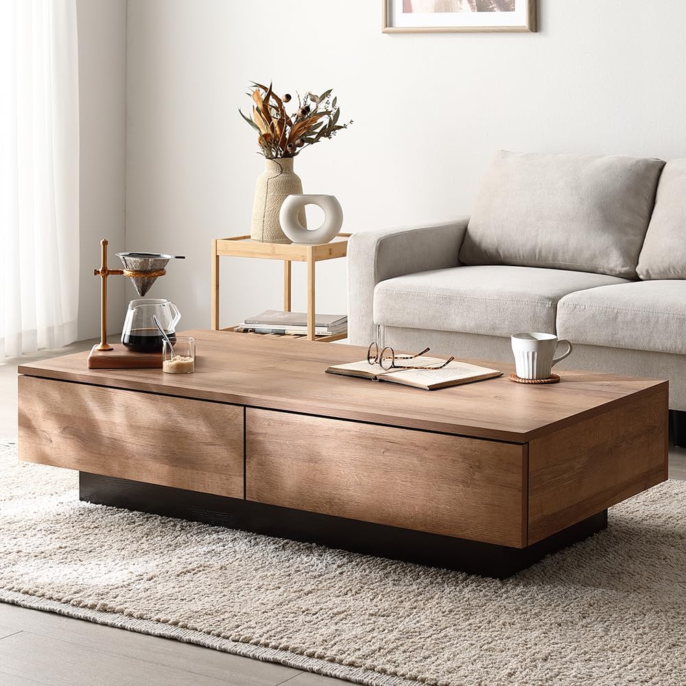 Amazon.co.jp: RASIK ローテーブル 引き出し2杯 収納付き 長方形 約幅