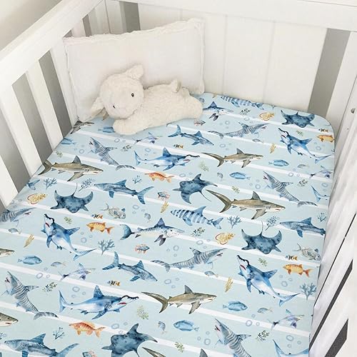 Miniatura 10 de Lindas sábanas para cuna de bebé, 52 x 28 pulgadas, tortuga oceánica, medusa, caballo marino, malas hierbas, funda de colchón para cuna de niño y