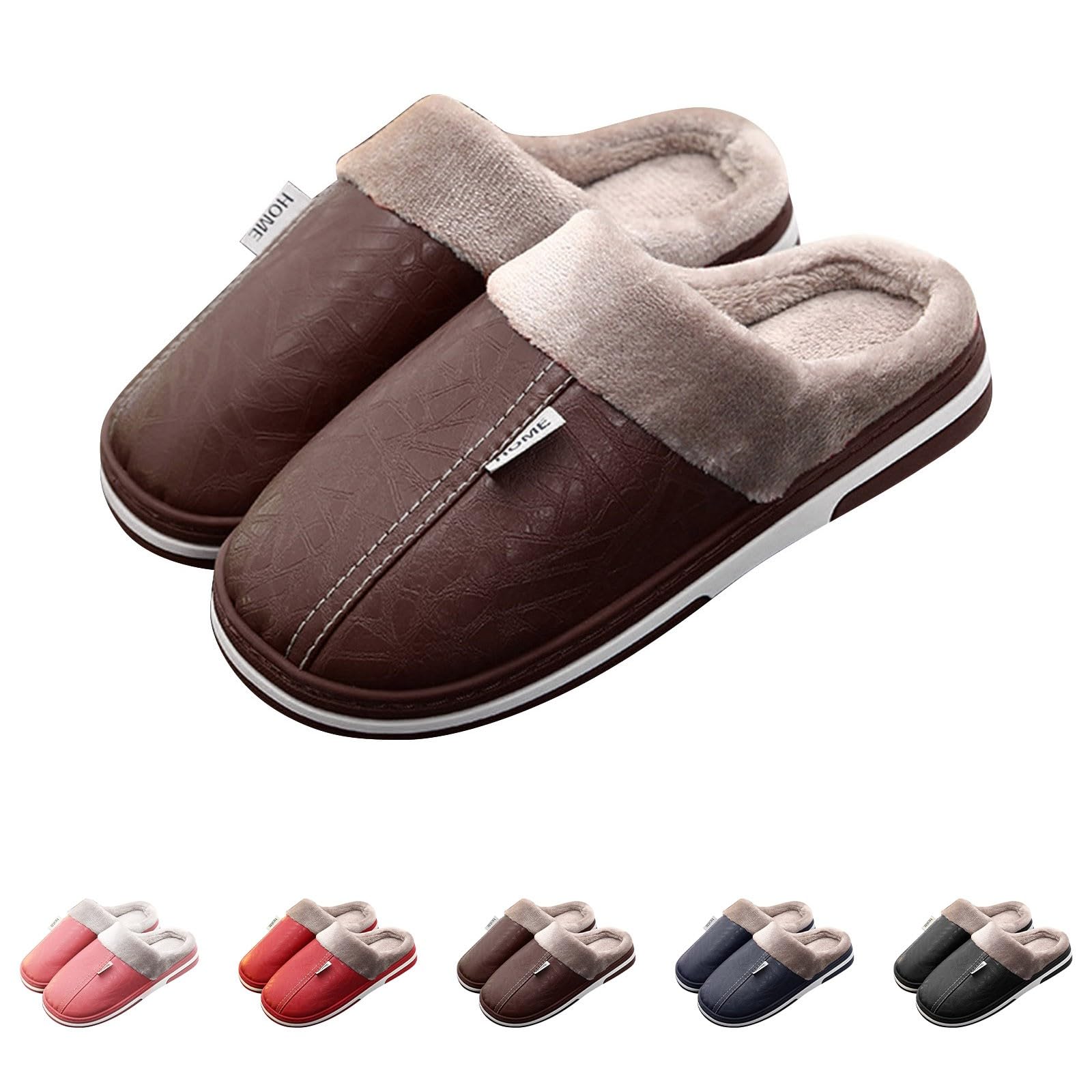 Zapatos de algodón antideslizantes cálidos para hombre para personas de mediana edad y ancianos, zapatos de felpa gruesa en interiores, zapatillas de casa, zapatillas de cuero cálidas