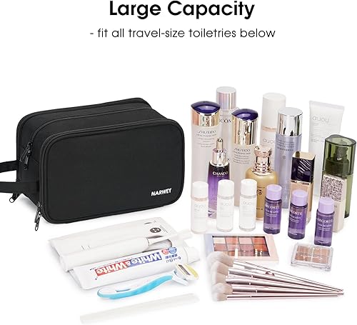 Miniatura 4 de Narwey Neceser de viaje para hombres y mujeres, kit Dopp de viaje, bolsa de afeitar resistente al agua para accesorios de aseo personal, Negro -