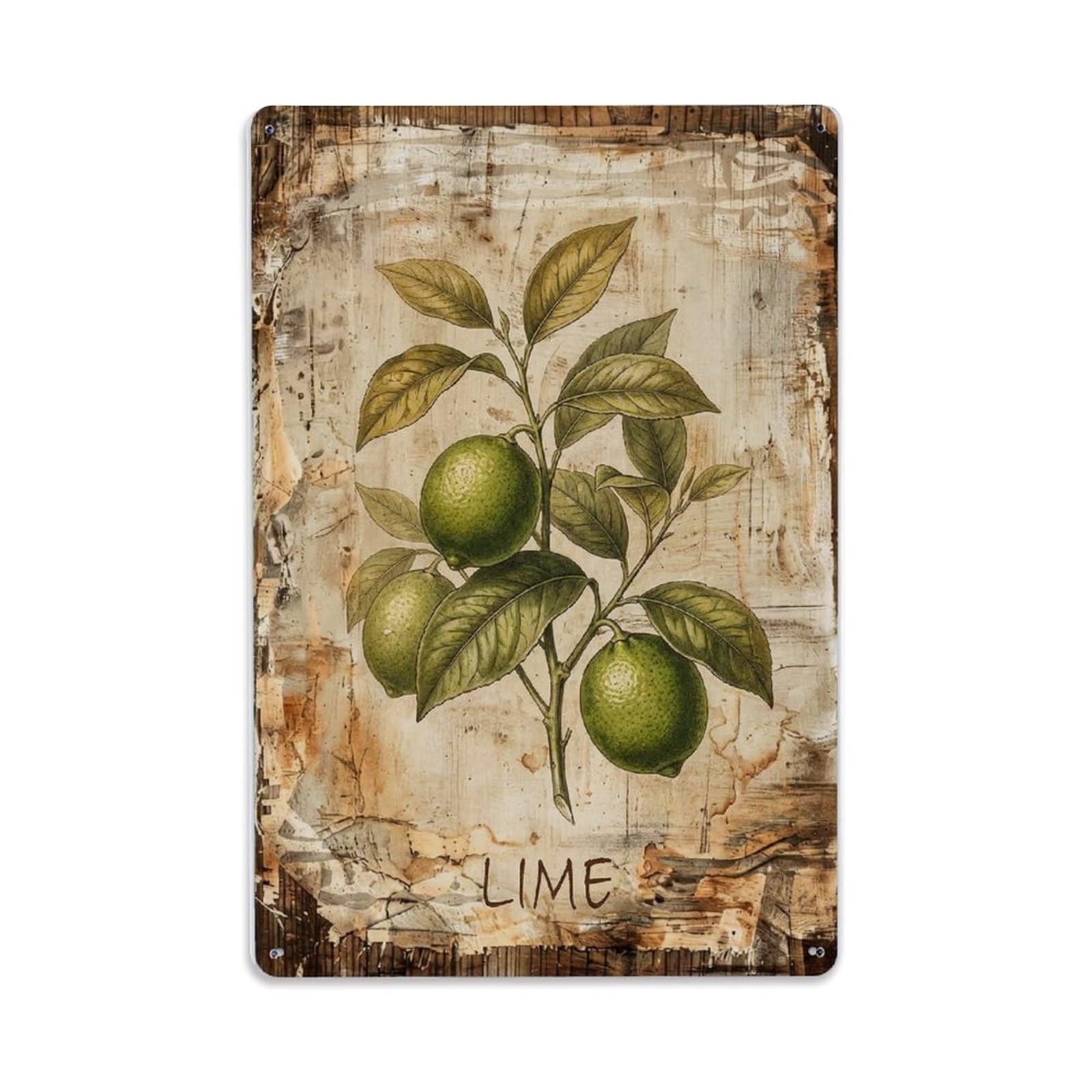 Lime Citrus Fruit Vintage Metal Tin Sign Plaque Wall Decor for Cafe, Club, Garden Metal Poster 8x12Inch