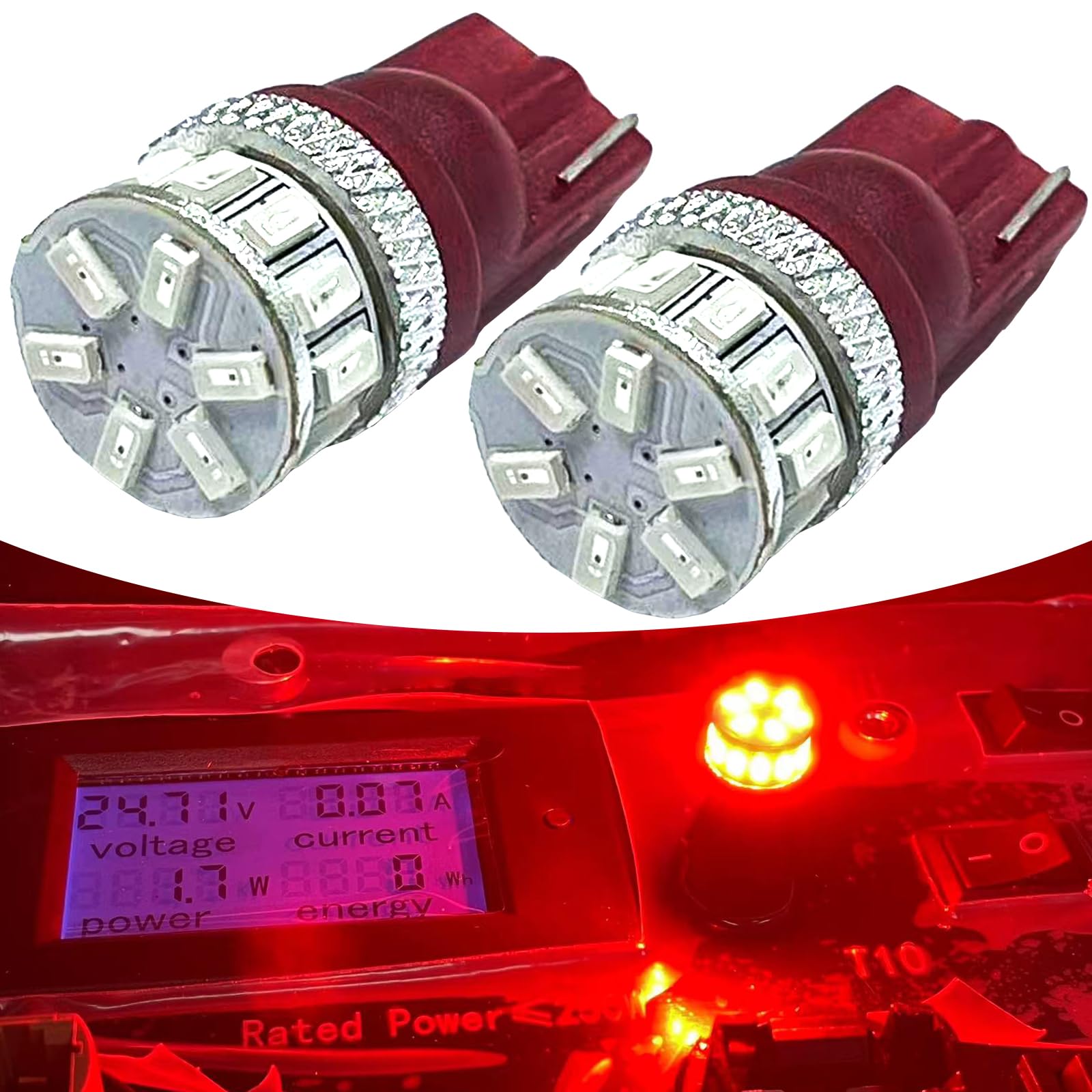 gunhunt2 PCS T10 18SMD 3014 LED Instrument Light, 180° Lighting Car Highlight Indicator Light, 180LM General Model Constant Light License Plate Lamp, Suitable for Most Car Models (Red Light)