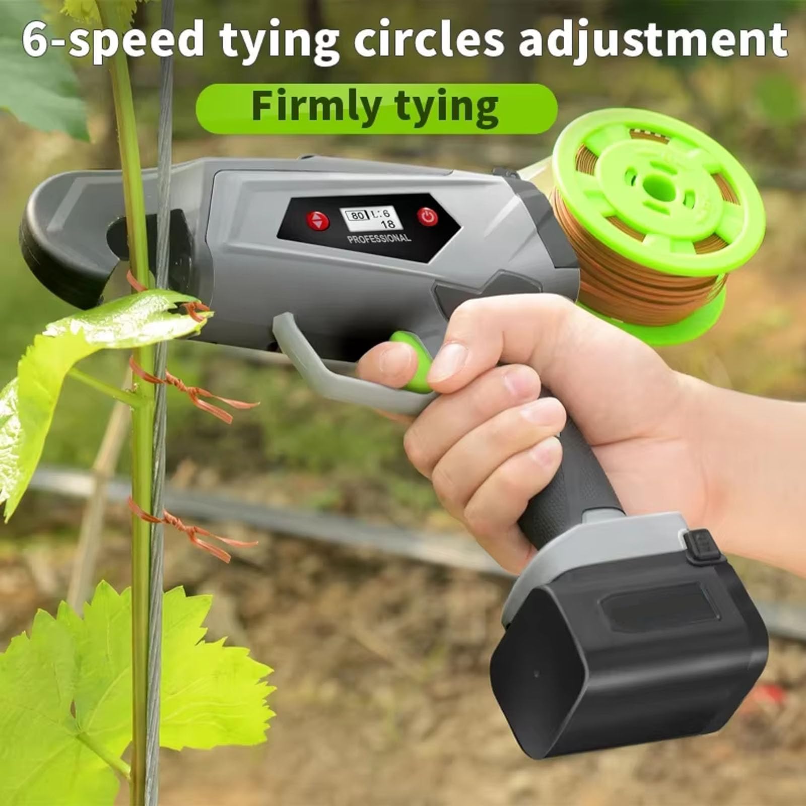 Máquina eléctrica para atar viñedos, encuadernadora de ramas inalámbrica ajustable de 3-8 engranajes, herramienta de jardín de diámetro de encuadernación recargable de 25 mm para soporte de plantas