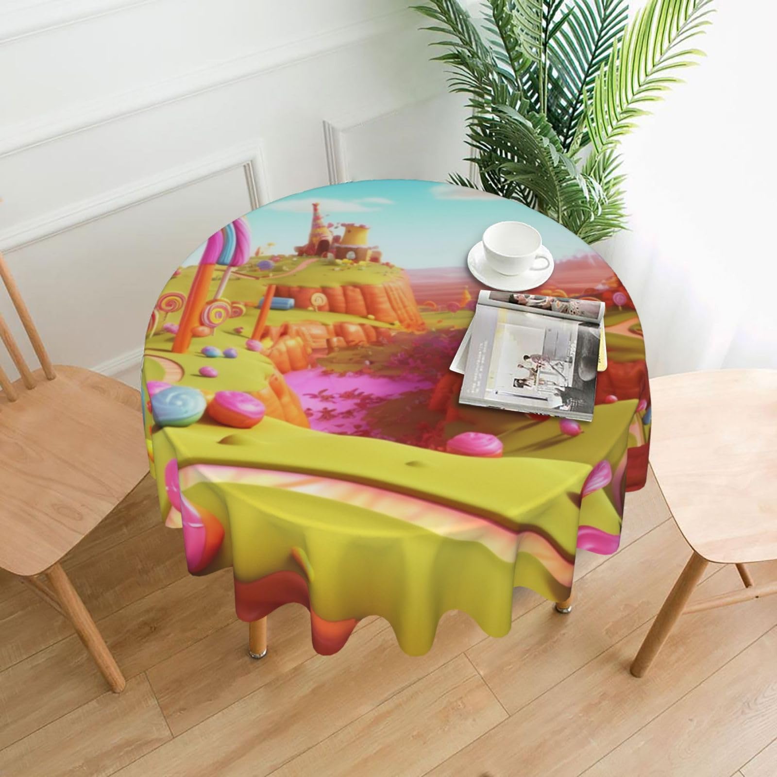 Fodpand Black Candy Tablecloths For Round Tables 60 Inches - Reusable And Washable Kitchen Table Clothes Decorative Table Cover For Dining Tables, Buffet Parties, Wrinkle Resistant
