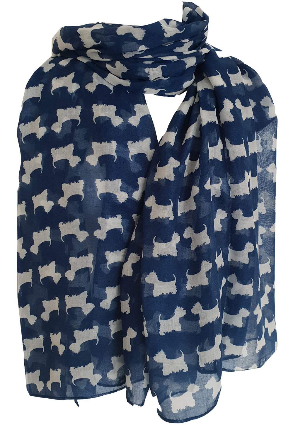 Glamlondon Women's Blue Navy Scottie Dog Scarf Westie Dogs Breed West Highland Scottish Terrier Wrap Shawl Sarong (Blue Navy)(Size: L)