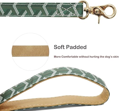 Miniatura 3 de Juego de collar y correa de cuero para perro, correas de collar de perro con patrón de cuadros, hebilla de metal ajustable y duradera para perros