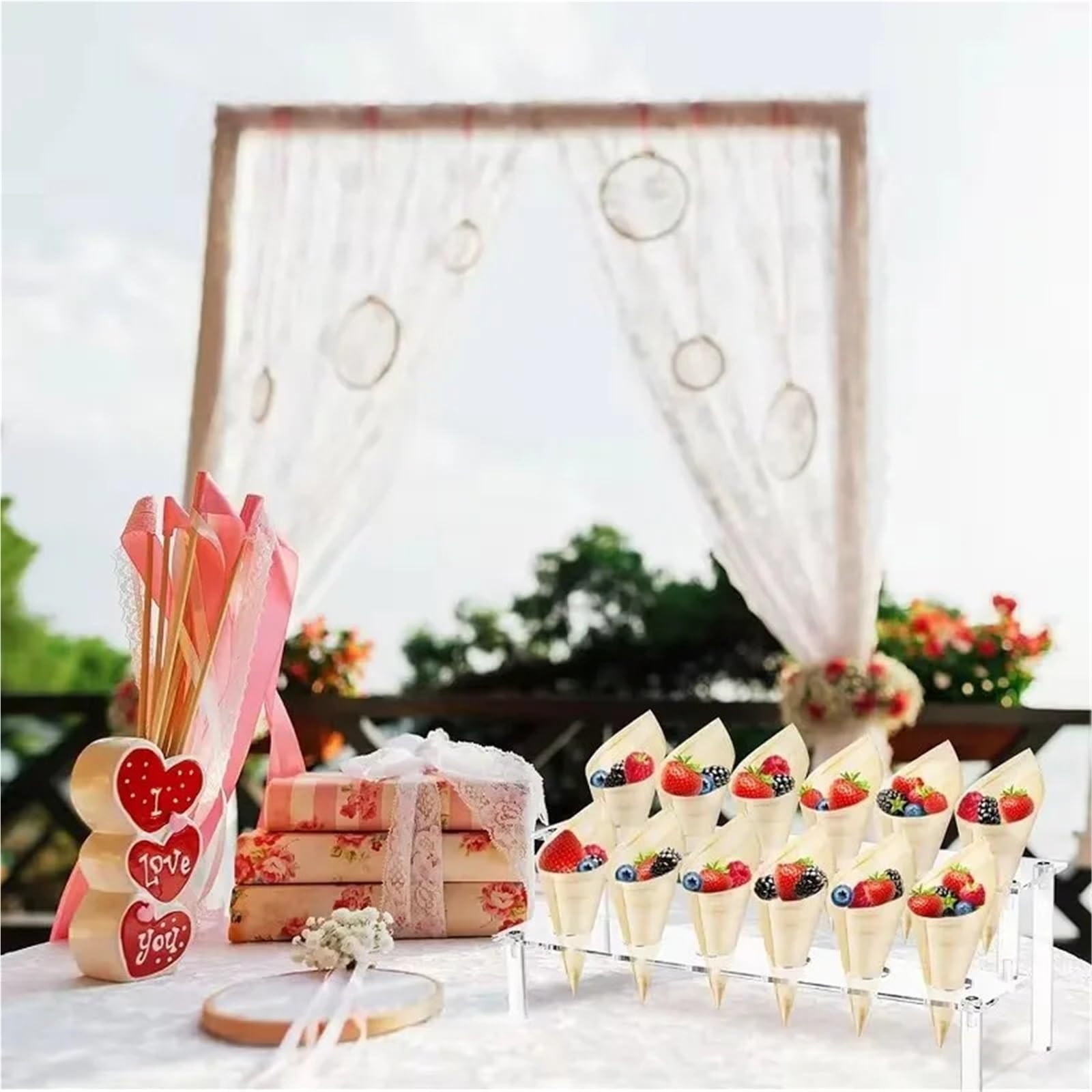 Bandeja para Servir Comida, Plato para Aperitivos, Organizador de Joyas, Soporte para Helado, Cono de Postre, Expositor de Conos de Waffle de 12 Agujeros, Estante de Almacenamiento para Bodas