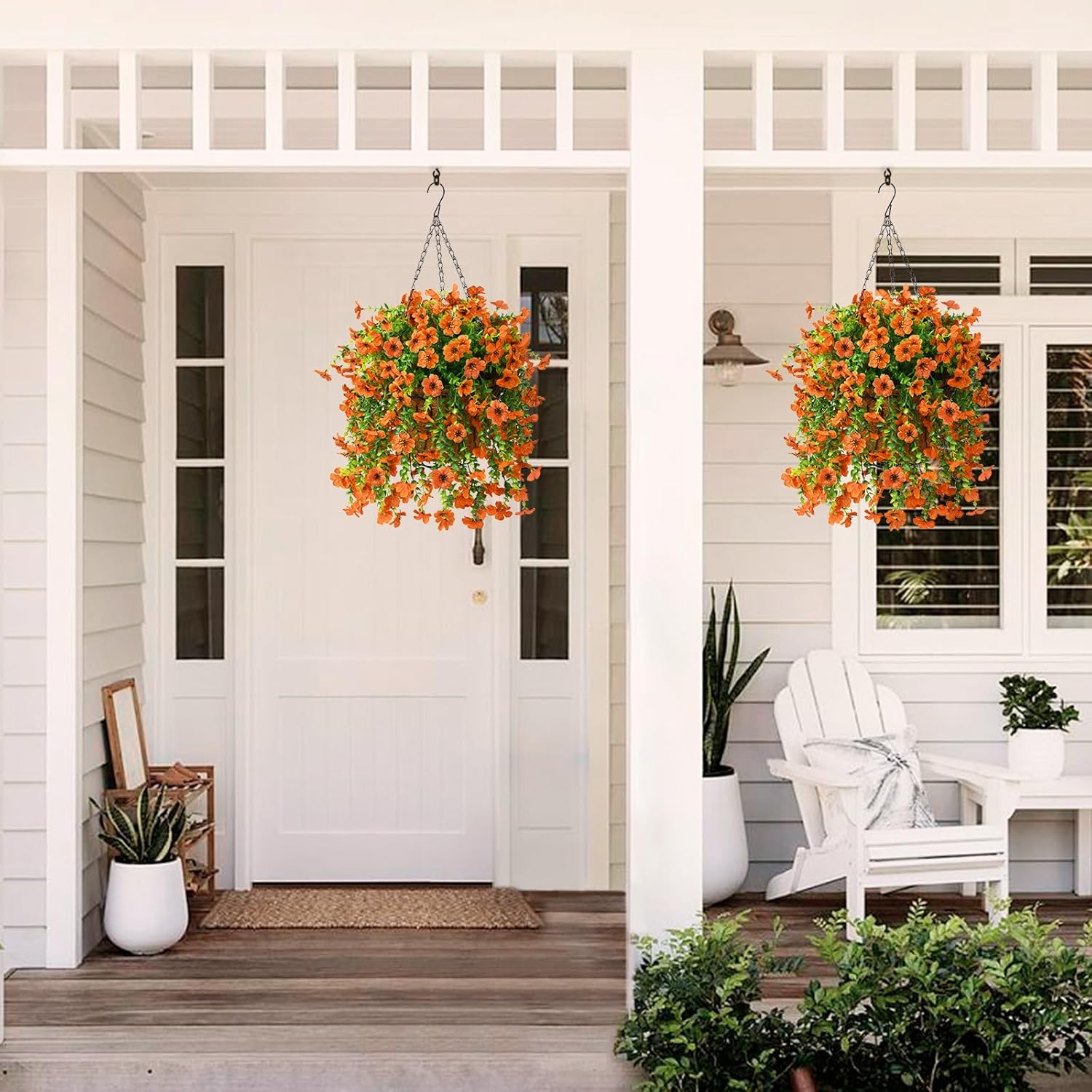 Artificial Hanging Flowers Plants for Outdoor Fall Decoration, 2PCS Faux Silk Daisy UV Resistant Look Real for Outside Home Indoor Planter Porch Window Yard Autumn Decor(Orange) - Image 5