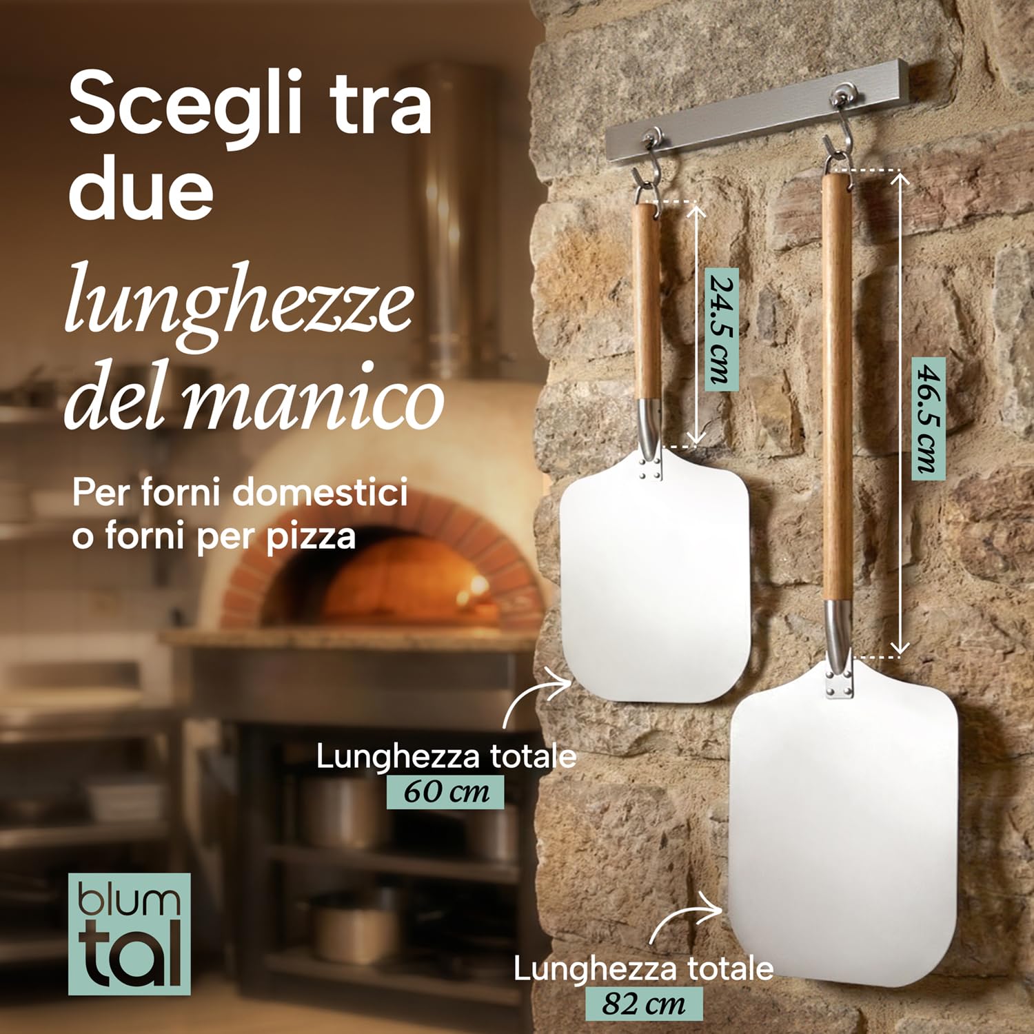 Blumtal Pala per Pizza Professionale - Pala Pizza - Paletta per Pizza - con Ampia Superficie in Alluminio 30,5cm x 30,5cm - Manico Rimovibile in legno lungo 85cm
