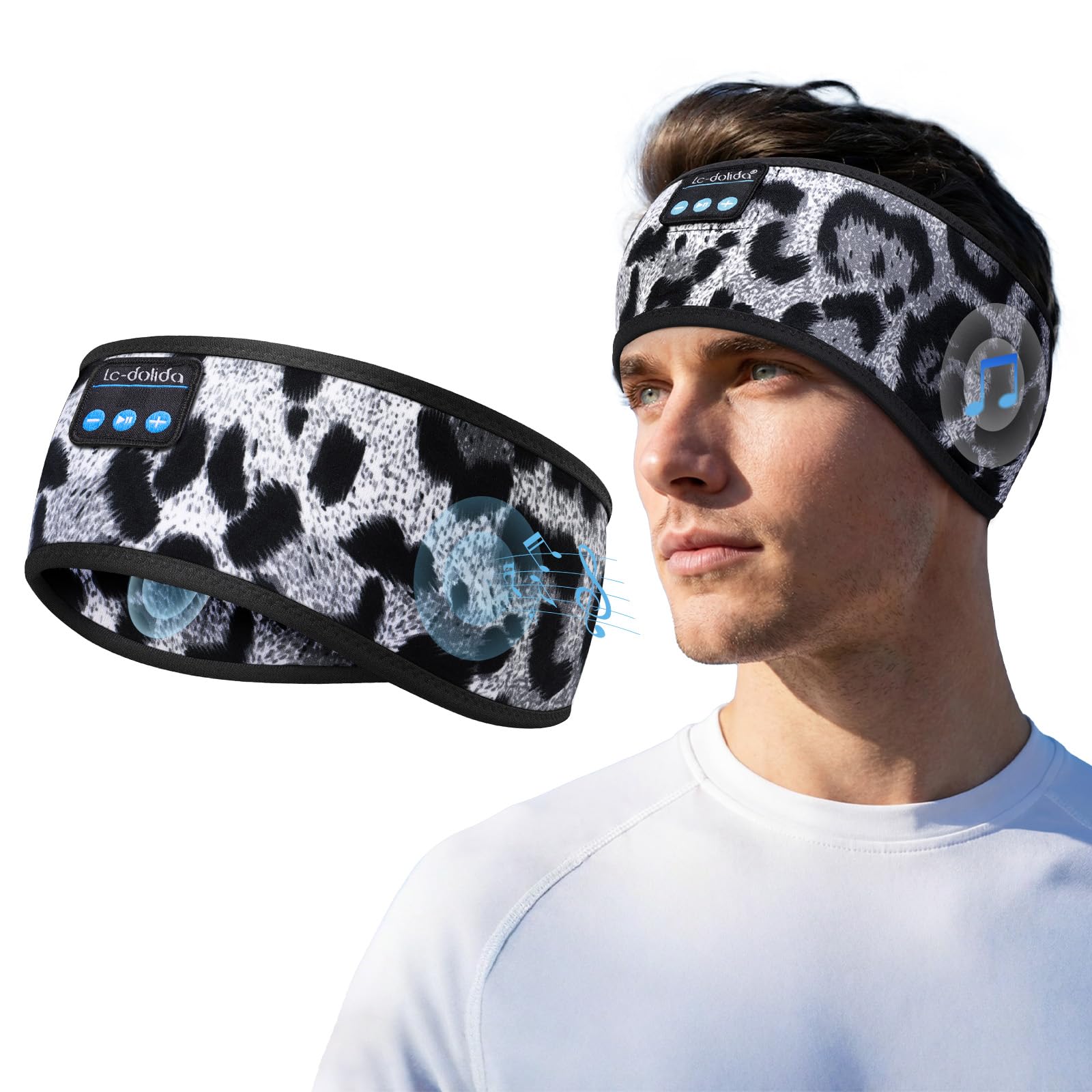 LC-dolida Sleep Headphones Bluetooth 5.4 Headband, Sports Wireless Earphones with Ultra-Thin HD Stereo Speaker Sweat Resistant Earbuds Sleeping Headphone for Workout Running Cool Gadgets Unique Gifts