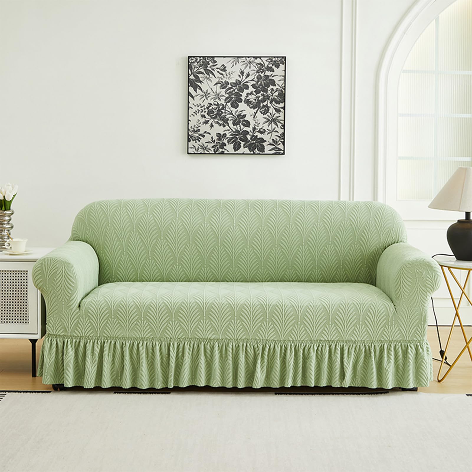 Housse de canapé antidérapante pour rénover un fauteuil usé avec jupe stretch