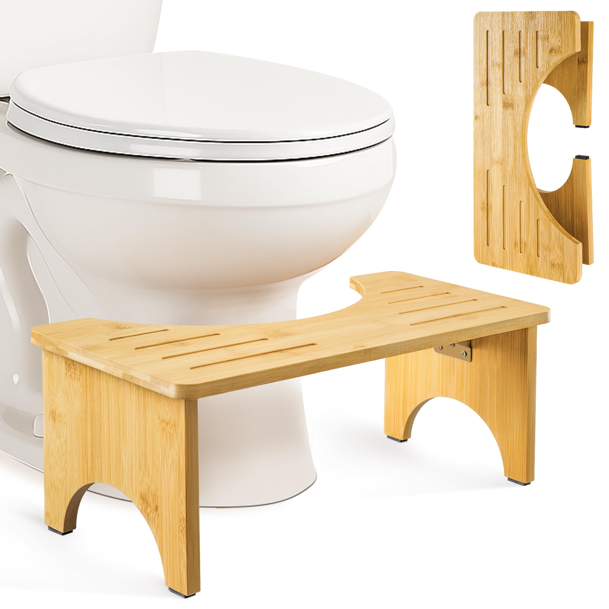 Taburete plegablede baño de Bambú, Banqueta WC Ergonómico para Baño - para Hemorroides, Estreñimiento e Hinchazón