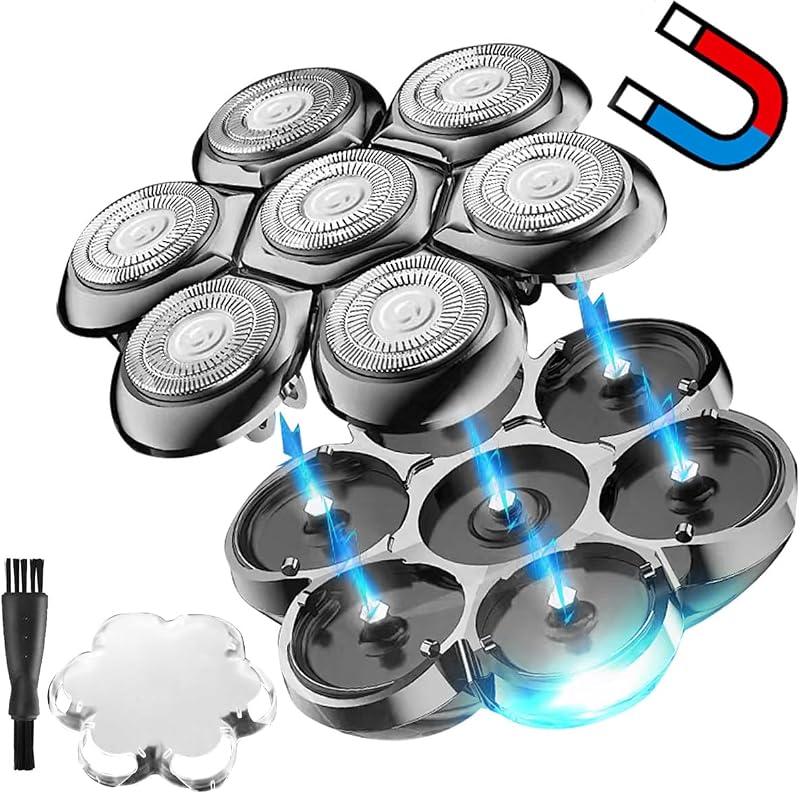 Cabeça de reposição magnética ANYSONIC com 7 lâminas para barbeador elétrico, compatível com Freedom Eagle e Freedom Gold, prata