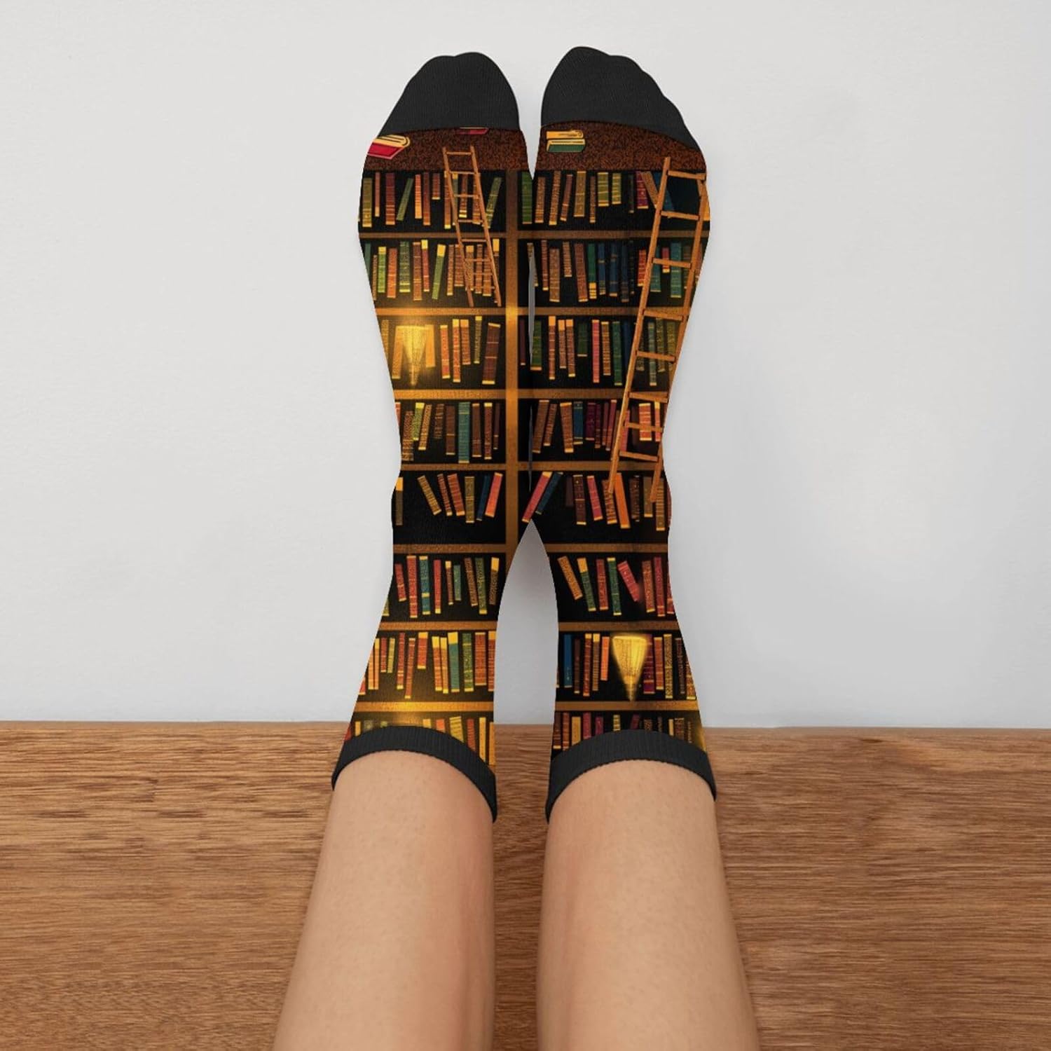 Vintage Bookshelf Book Socks Men's Women's Crew Socks Funny Crazy Novelty Socks Gift - Image 3
