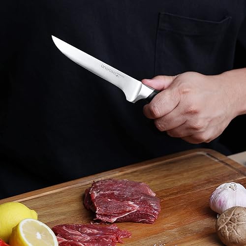 Miniatura 5 de linoroso Cuchillo deshuesador de 5.7 pulgadas con elegante caja de regalo, cuchillo de filete de acero inoxidable de carbono alemán forjado afilado