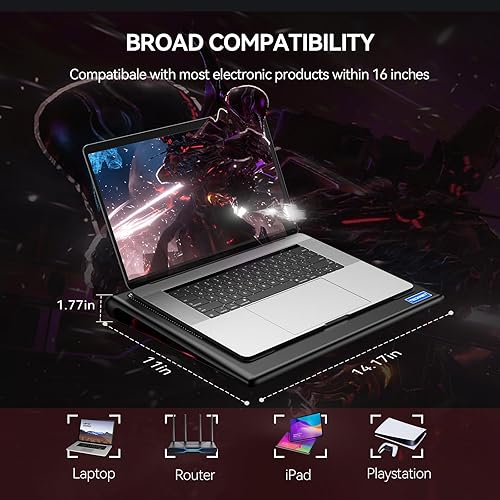 Miniatura 5 de TECKNET Almohadilla de enfriamiento para laptop, enfriador de laptop de 12 a 15.6 pulgadas, soporte de enfriamiento para laptop para juegos,