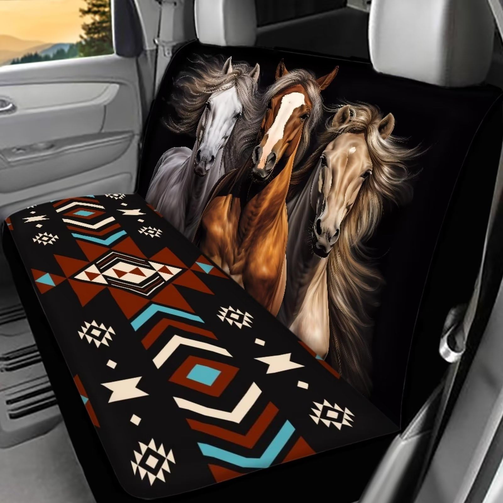 Binienty Bear Car Seat Covers Front Seats Only Western Native American Auto Seat Covers & Accessories Breathable Cloth Cover For Bucket Seats Aztec Bif8125
