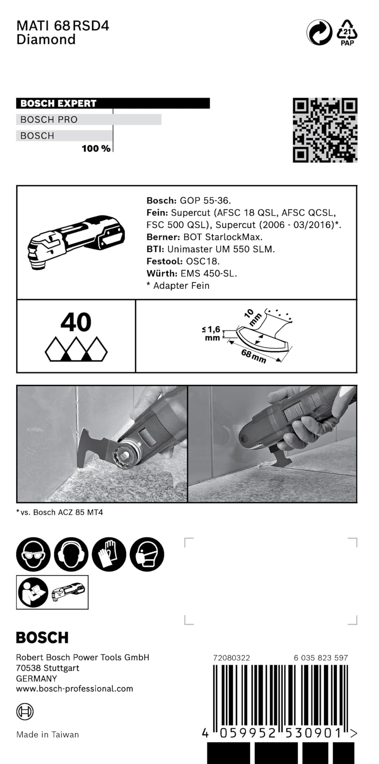 Bosch Professional 1 x profesjonalne ostrze narożne MATI 68 RSD4 Multitool ostrza (do zapraw, długość 10 mm, szerokość 68 mm, akcesoria wielofunkcyjne)
