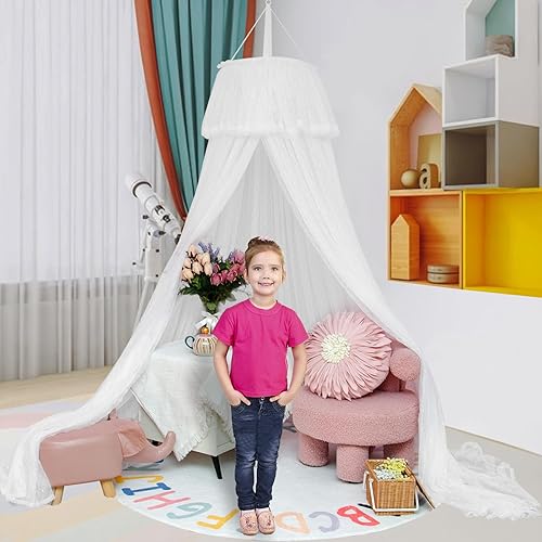 Miniatura 2 de Daksha Mejora la habitación de tu niña con un toldo de cama blanco delicadamente diseñado crea una sensación de castillo de princesa con tela única
