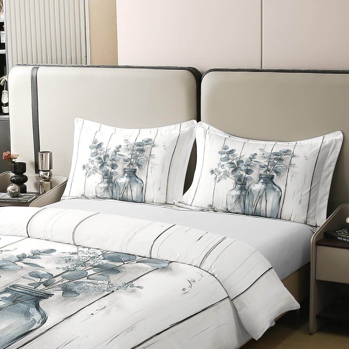 Erosebridal Minimalist Style Comforter Cover Green Leaves Bedding Set Twin Size Vintage Wooden Boards Duvet Cover Classical Aesthetics Bed Set Bedroom Decor with 1 Pillowcase