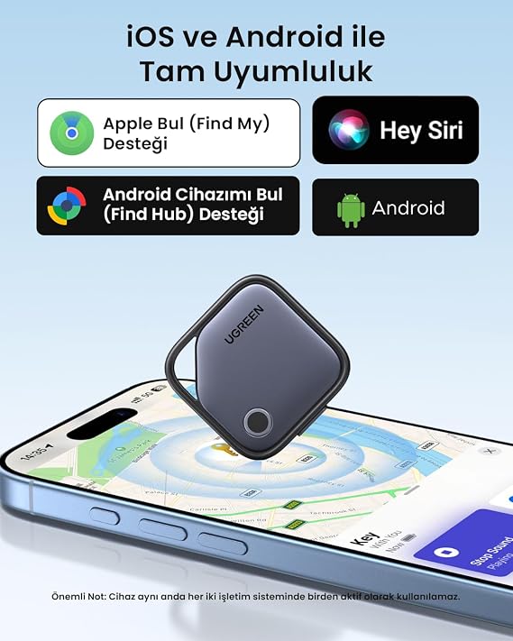UGREEN Finder Pro Bluetooth 5.4 Akıllı Takip Cihazı, Apple Find My & Google Find My Device Sertifikalı, Eşya Anahtar Cüzdan Valiz Bulucu, 80dB Alarm, Değiştirilebilir Pil