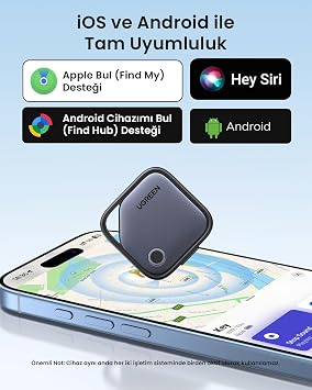 UGREEN Finder Pro Bluetooth 5.4 Akıllı Takip Cihazı, Apple Find My & Google Find My Device Sertifikalı, Eşya Anahtar Cüzdan Valiz Bulucu, 80dB Alarm, Değiştirilebilir Pil