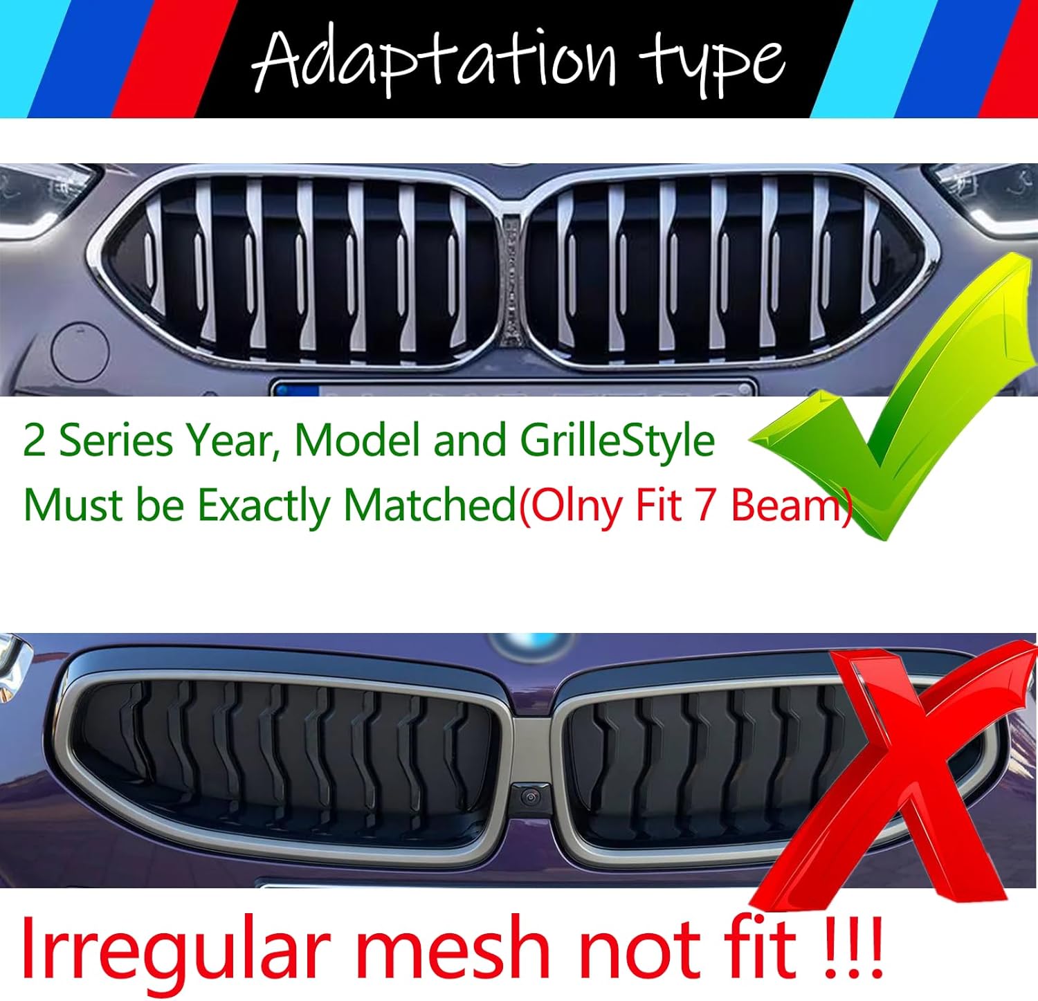 Automotive Grille Inserts for BMW 2 Series 2020-2024 (7-Beam) F44,228i,Front Grill Accessories