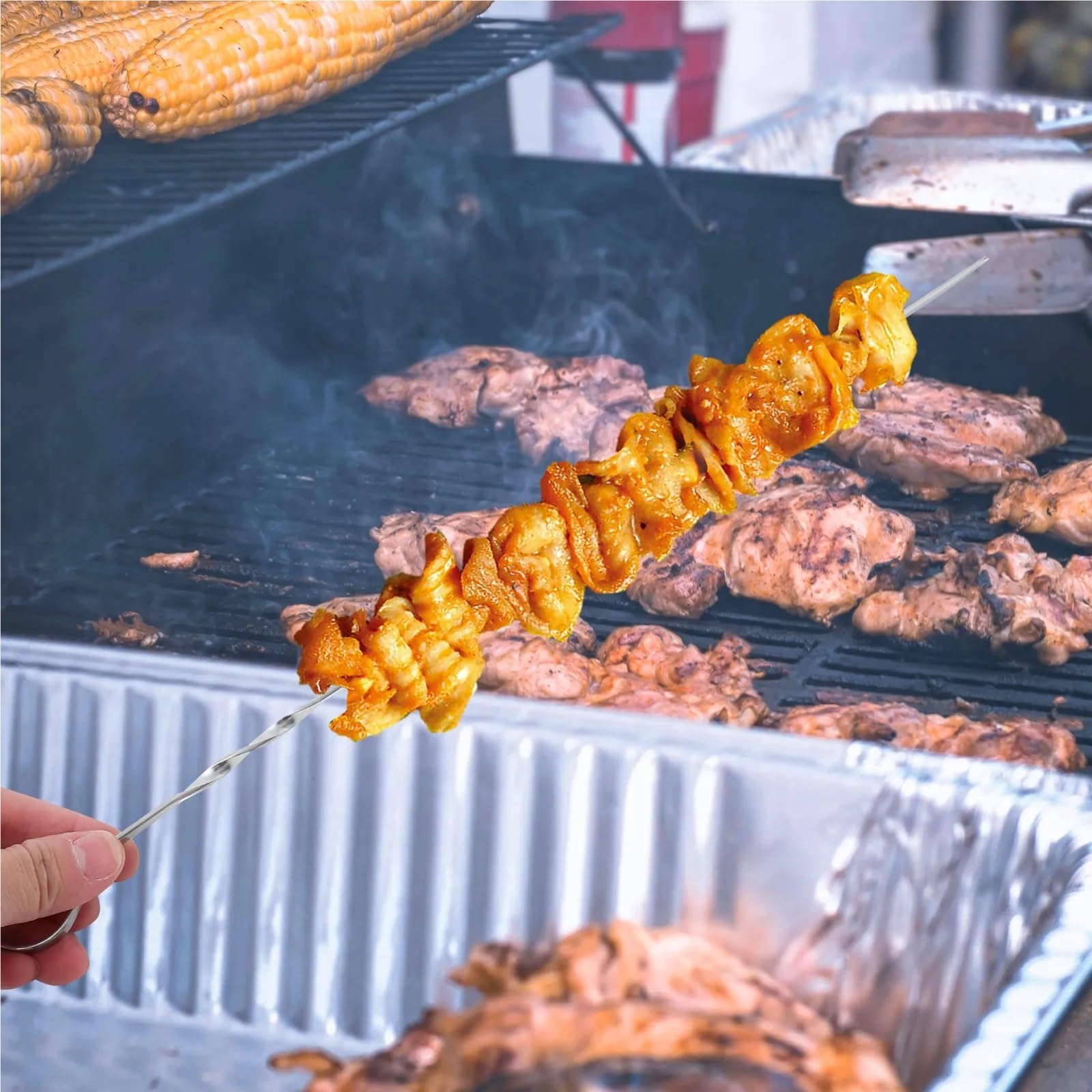 40 pz acciaio inossidabile piatto metallo barbecue spiedini design intrecciato kebob bastoncini riutilizzabili lunghi alla griglia for carne salsiccia all'aperto Per Barbecue