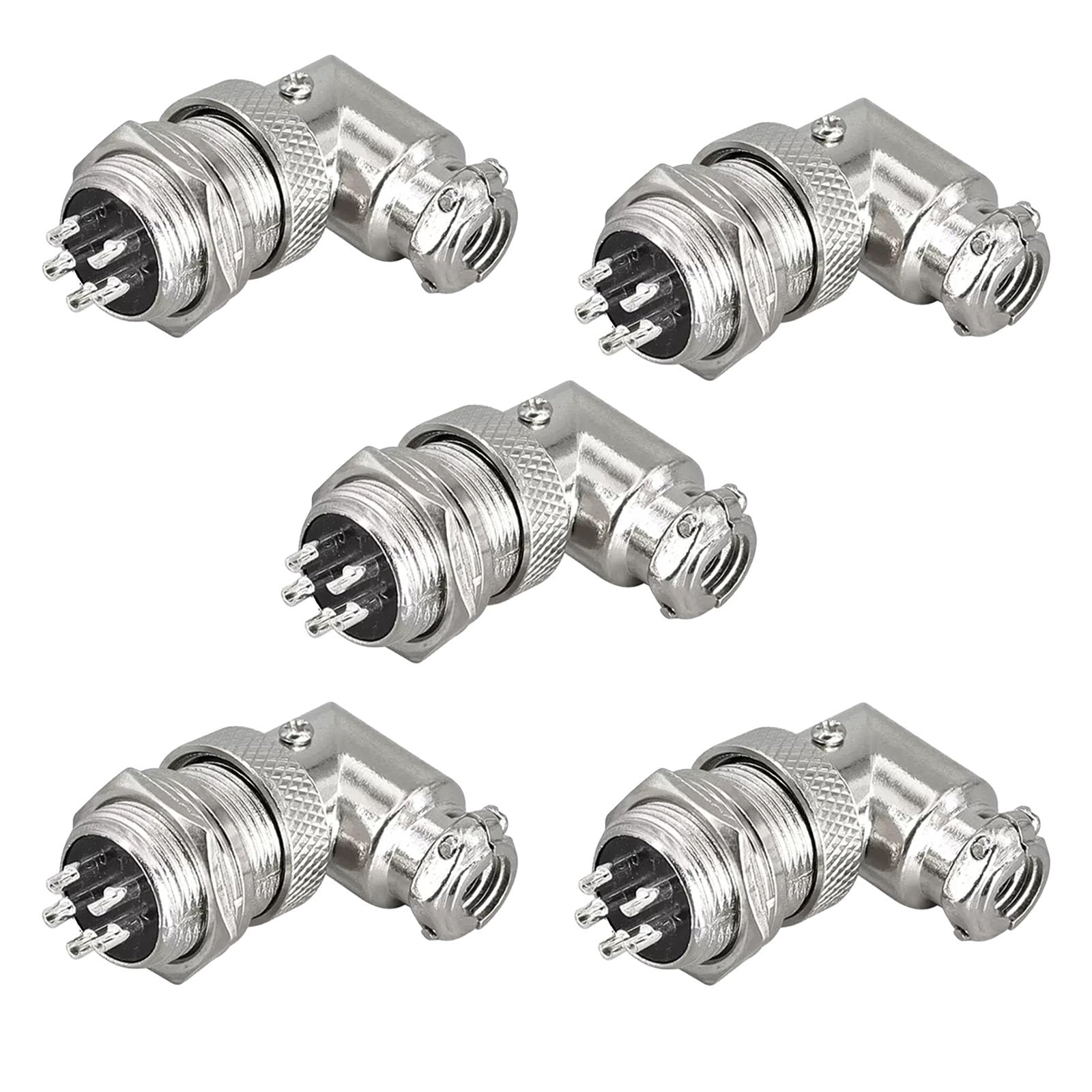 GX16 Aviation Plug Socket Elbow Connector, 2-9 PIN Right-Angle Connector, 90-Degree Right-Wing Design, Durable Metal Connector for Industrial and DIY Applications (GX16-5Pin,5 Sets)